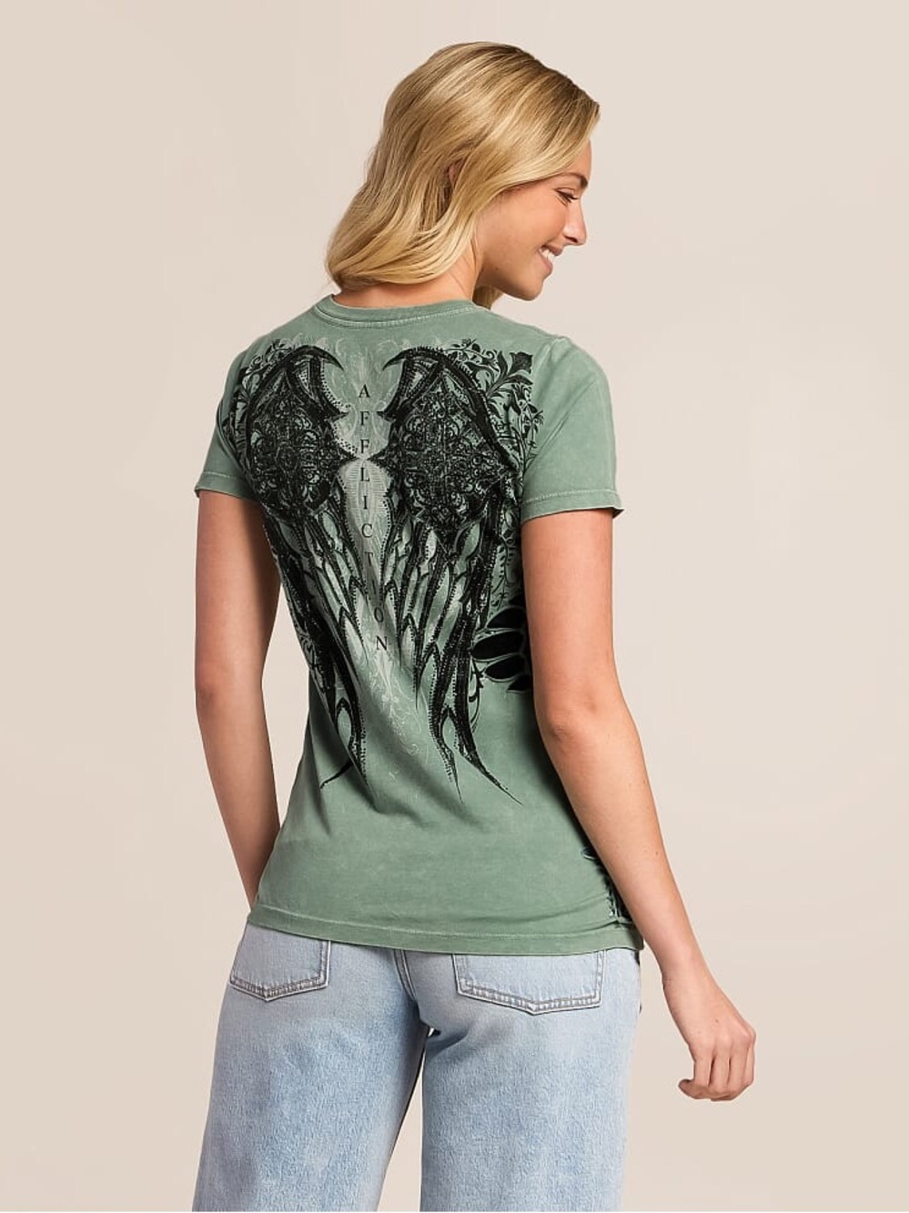 Buckle Affliction Lace-Up Y2K Deep Sea Lava Wash Graphic Short Sleeve Tee Medium - Picture 2 of 16